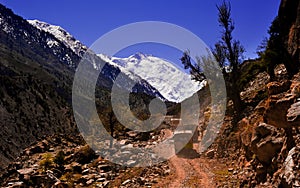 Scenic alpine landscape with and mountain ranges. natural mountain background