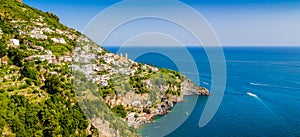 Scenic Amalfi Coast with Gulf of Salerno at sunset, Italy