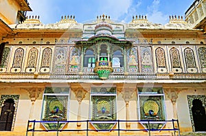 Scenic Architectural Details and Decorations inside the City Palace of Udaipur, Rajastan Region of India