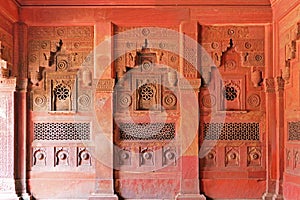 Scenic Architectural Details and Wall Decoration inside Agra Fort in Agra, Uttar Pradesh Region of India