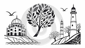 Building and lighthouse, coastal vector design scenic architecture. vector design Generative AI photo