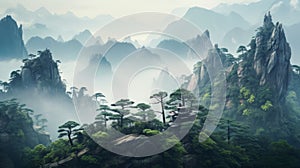 Scenic Asian-inspired Fantasy Landscape With Mountainous Vistas