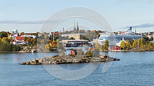 Scenic autumn aerial panorama of the Old Town architecture in Helsinki, Finland