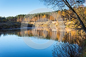 Scenic autumn colored river in country