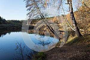 Scenic autumn colored river in country