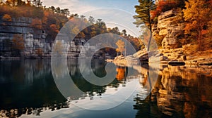 Scenic Autumn Lake Surrounded By Cliffs