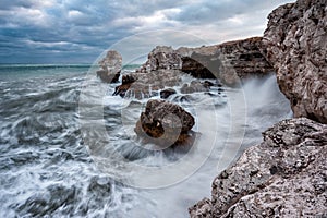 Scenic autumn landscape shot in Bulgarian coastal with stormy sea