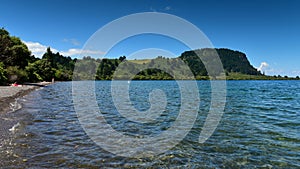 Scenic bay of Lake Taupo in New Zealand