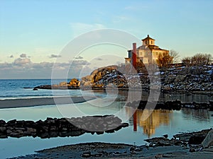 Scenic beach and house Maine