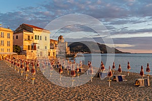 Scenic Beach of Marina Piccola at Sunset in Santa Maria di Castellabate, Cilento Coast, Campania, Italy photo