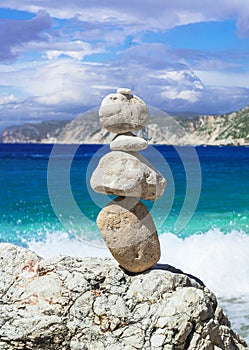 Scenic beaches of beautiful Cephalonia (Kefalonia) island - Agia Eleni with picturesque rocks . Greece