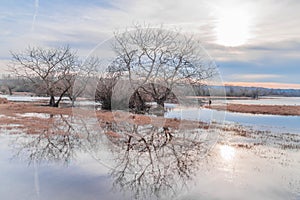 Scenic beautiful fall autumn lake landscape scenery at sundown