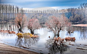 Scenic beautiful fall autumn lake landscape scenery at sundown