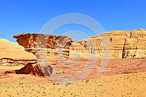 Scenic Beautiful Nature Peculiar Rock Shape at Wadi Rum Desert, Jordan
