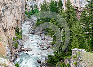 Boulder River flowing through rocky canyon in Montana photo