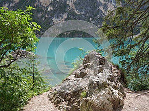 Scenic Braies Lake in Italian Alps Mountains, Italy