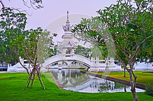 The scenic bridge in garden of White Temple, Chiang Rai, Thailand