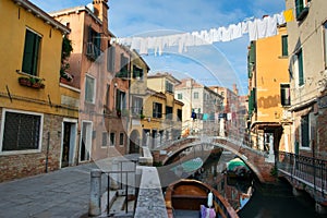 Scenic canal with gondola, Venice, Italy