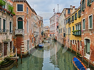 Scenic canal with gondola, Venice, Italy