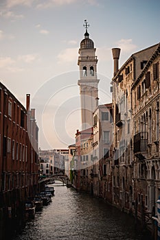 Scenic canal with gondola, Venice, Italy