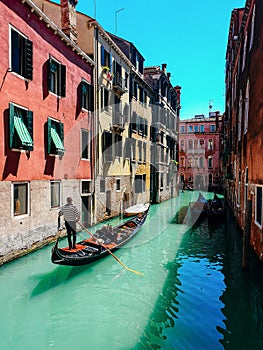 Scenic canal with gondola, Venice, Italy