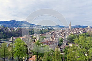 Scenic of The city of Bern, the capital of Switzerland.The Aare river flows in a wide loop around the Old City of Bern.