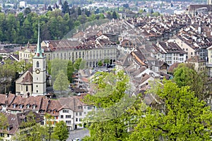 Scenic of The city of Bern, the capital of Switzerland.The Aare river flows in a wide loop around the Old City of Bern.