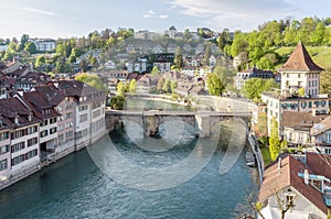 Scenic of The city of Bern, the capital of Switzerland.The Aare river flows in a wide loop around the Old City of Bern.