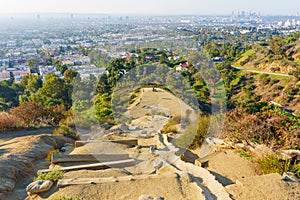 Scenic City View of Los Angeles from Runyon Canyon Park Hiking Trail