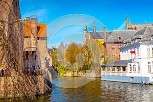 Scenic cityscape with canal in Bruges, Belgium