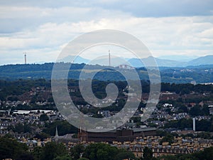 Scenic cityscape landscape of european Edinburgh city, Leith River and Forth Bridge in Scotland, UK at summer day