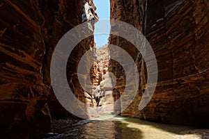 Scenic cliffs of Wadi Mujib creek in Jordan photo