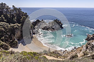 Scenic coastal landscape at Big Sur seen from Cabrillo Highway, State Route No. 1 in California