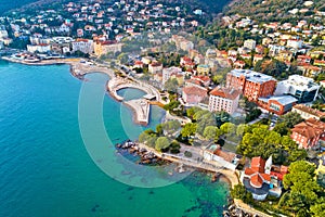 Scenic coastline of Opatija and Slatina beach aerial view