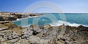 Scenic coastline with rocky cape near Sampieri beach, Sicily