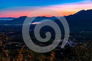 Scenic Colorful Landscape Sunrise in the Morning on The Hill at Phu Tok, Chiang Khan, Loei, Thailand