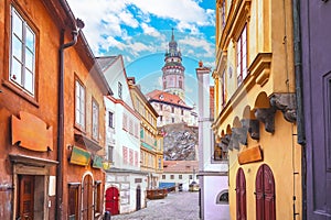 Scenic colorful street of old town of Cesky Krumlov