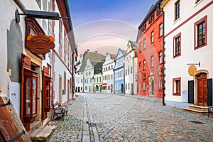 Scenic colorful street of old town of Cesky Krumlov