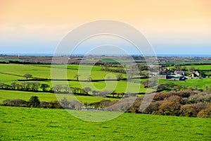 Scenic Cornish fields under evening sky, Cornwall, England