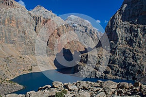 Scenic crystal lake in Fan mountains in Pamir, Tajikistan