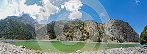 Scenic crystal lake panorama in Fan mountains in Pamir, Tajikistan