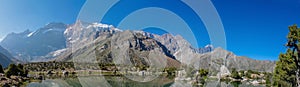 Scenic crystal lake panorama in Fan mountains in Pamir, Tajikistan