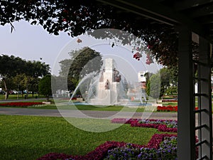 Scenic day view of a fountain in the Magic Water Circuit in the Lima Reserve Park