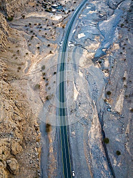 Scenic desert road in the UAE aerial view