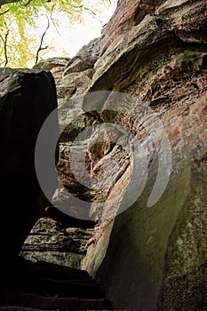 Mullerthal, hiking routes, rock formations, moss-covered forests, tourist photo