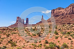 Scenic Drive on Dirt Road through Monument Valley, The famous Buttes of Navajo tribal Park, Utah - Arizona, USA. Scenic road and