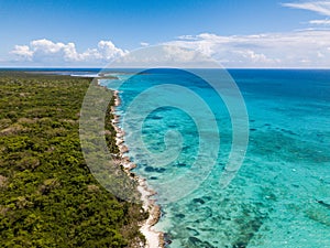 Scenic drone view of Saona island, Dominican republic