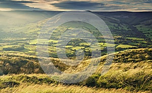 Scenic Edale Valley in Warm Sunset Light.