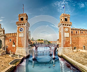 The scenic entrance to the Venetian Arsenal, Venice, Italy