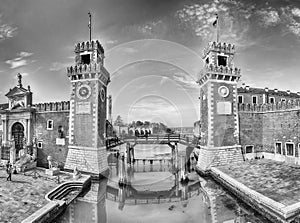 The scenic entrance to the Venetian Arsenal, Venice, Italy